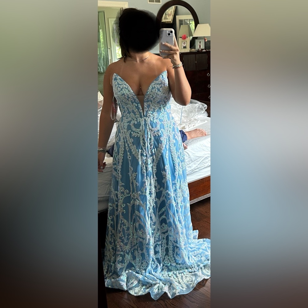 Blue beaded Jovani prom dress